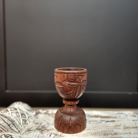 VINTAGE Chunky Solid Wood Hand Carved Goblet Very Unique!! Bohemian - Picture 7 of 8